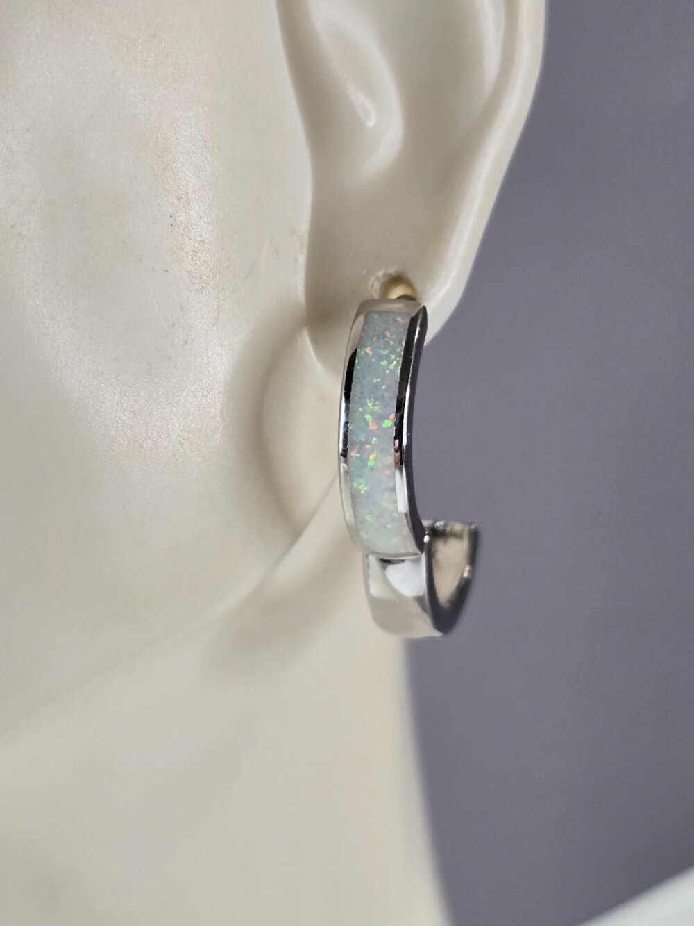 Womens Sterling Silver Modernist Opal Hoop Earrings 5.2g E2319